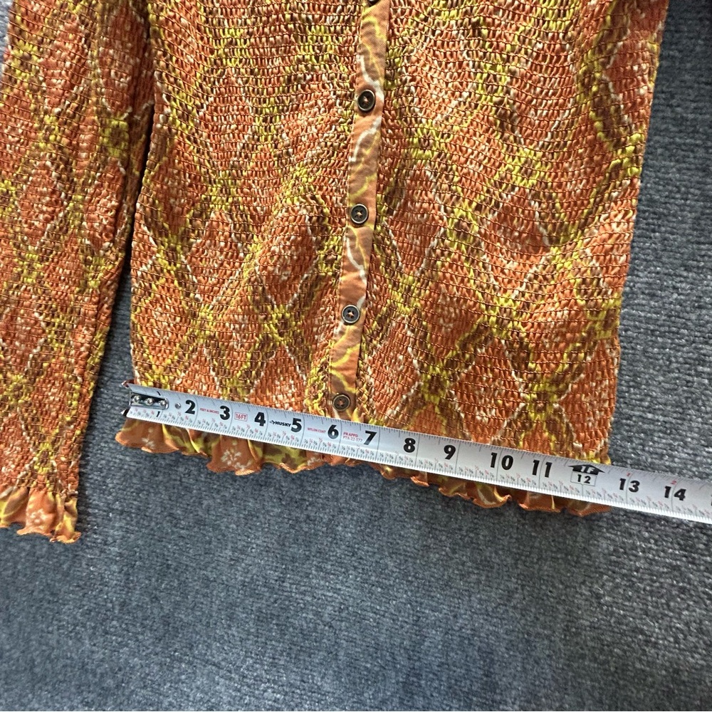 Free People Button-Down Blouse Shirt Orange & Brown Fall Season Size Medium - Picture 8 of 11